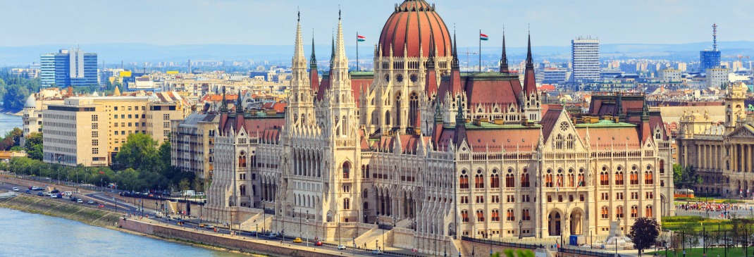 The stunning Hungarian Parliament Building looking over a river